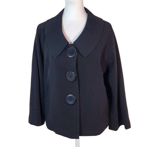 Lapis Black Blazer Size Small Boxy Blazer with 3/4 Sleeves and Large Buttons - Picture 1 of 7